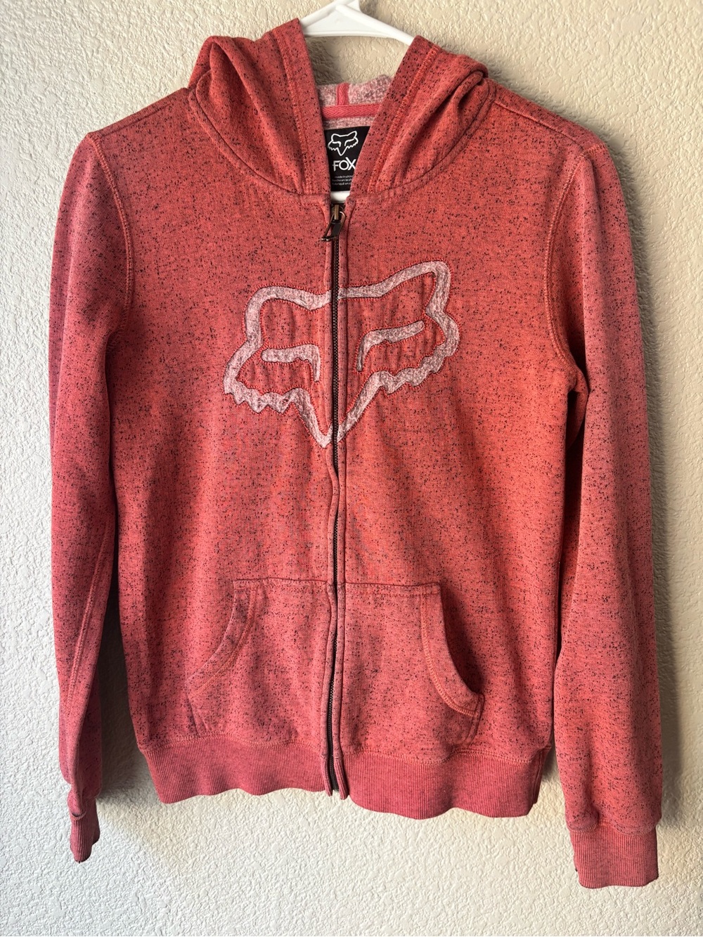 Fox  Heathered Red Zip Hoodie with Logo